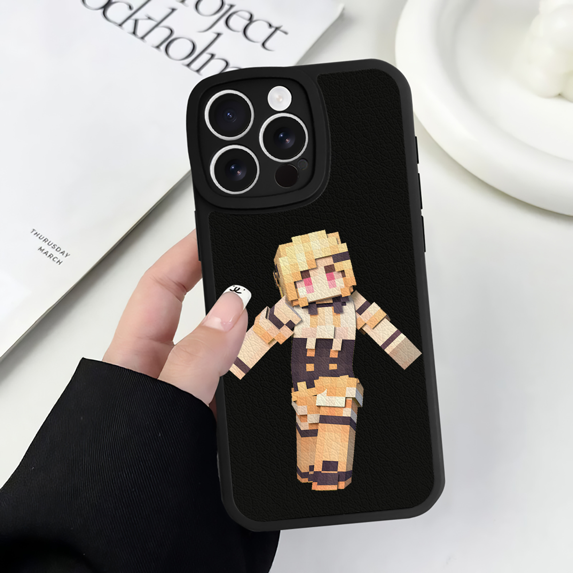 （画像用） マインクラフト ブロックの世界 Minecraft MC Block world 【iPhone 16シリーズ対応】シリコンスマホケース（レザー調） 材質：シリコン